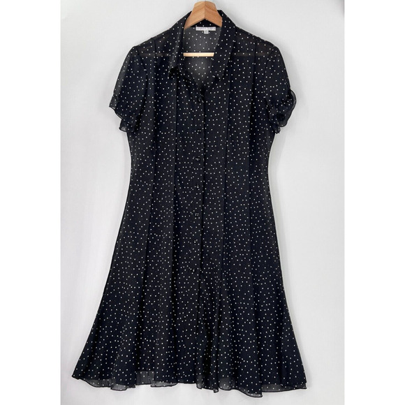 Sandra Darren Button-Down Lightweight Polka Dot Dress Black/White Women's 10P - Picture 1 of 6